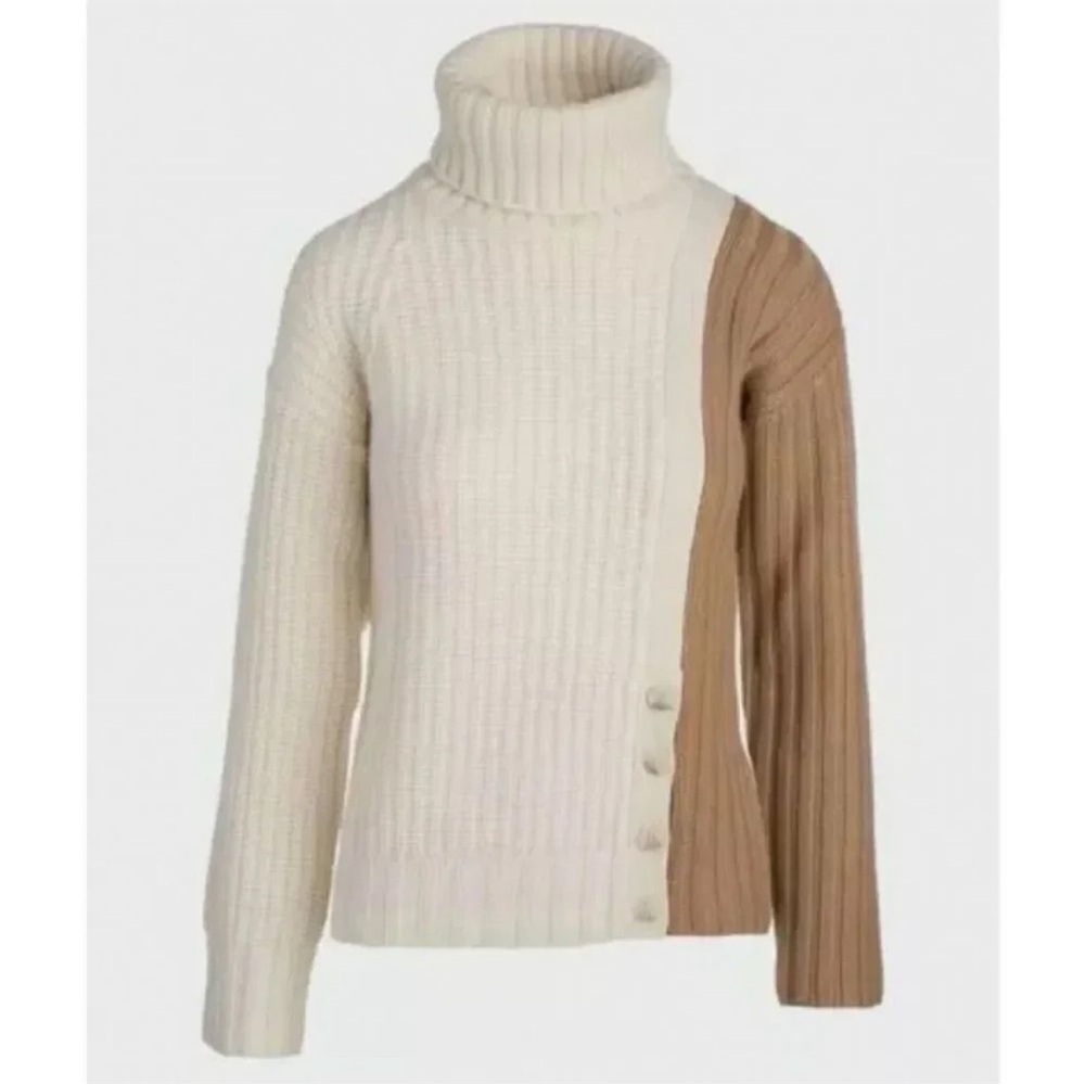 NAADAM Rib Knit Wool-Cashmere-Blend Color
Block Buttoned Turtleneck Sweater L